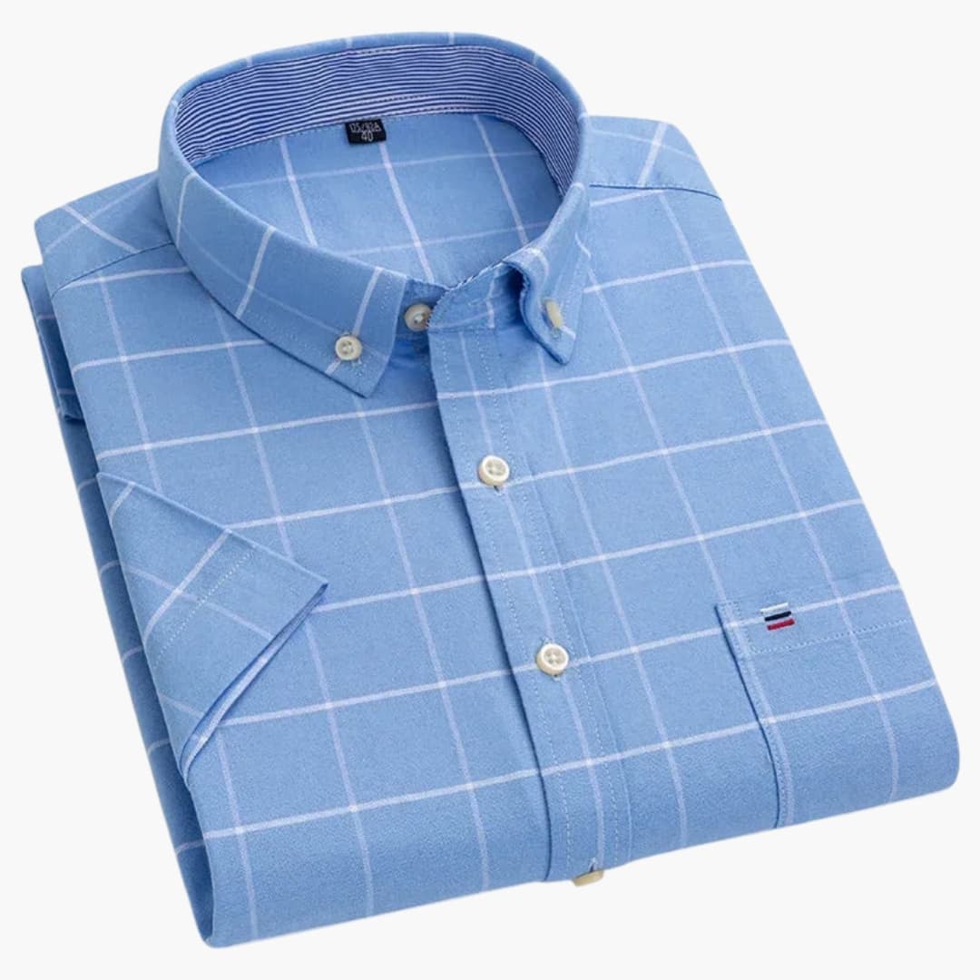Stijlvol geruit heren overhemd met korte mouwen, perfect voor een zakelijke of smart casual zomerlook.