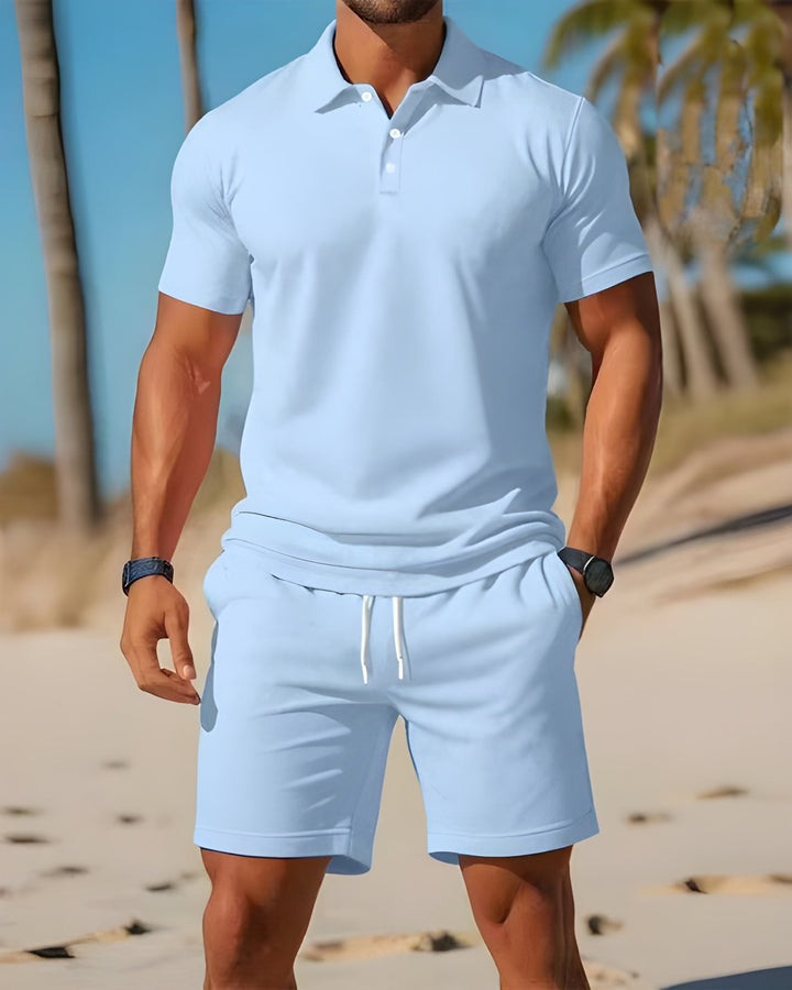 Heren zomersport set, lichtgewicht en ademend, ideaal voor casual dagen of golf.