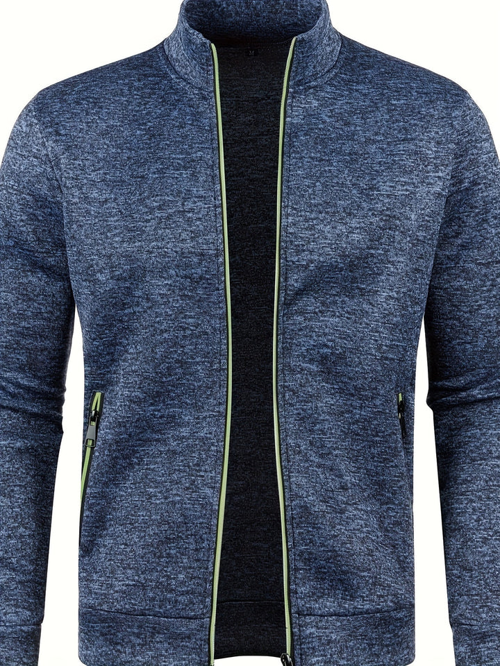 Blauw heren vest met rits en opstaande kraag