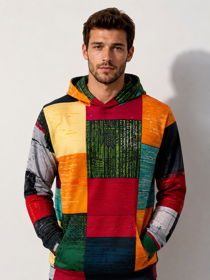 Heren hoodie met opvallende 3D ruitprint. Trendy streetstyle sweatshirt voor een casual urban look.