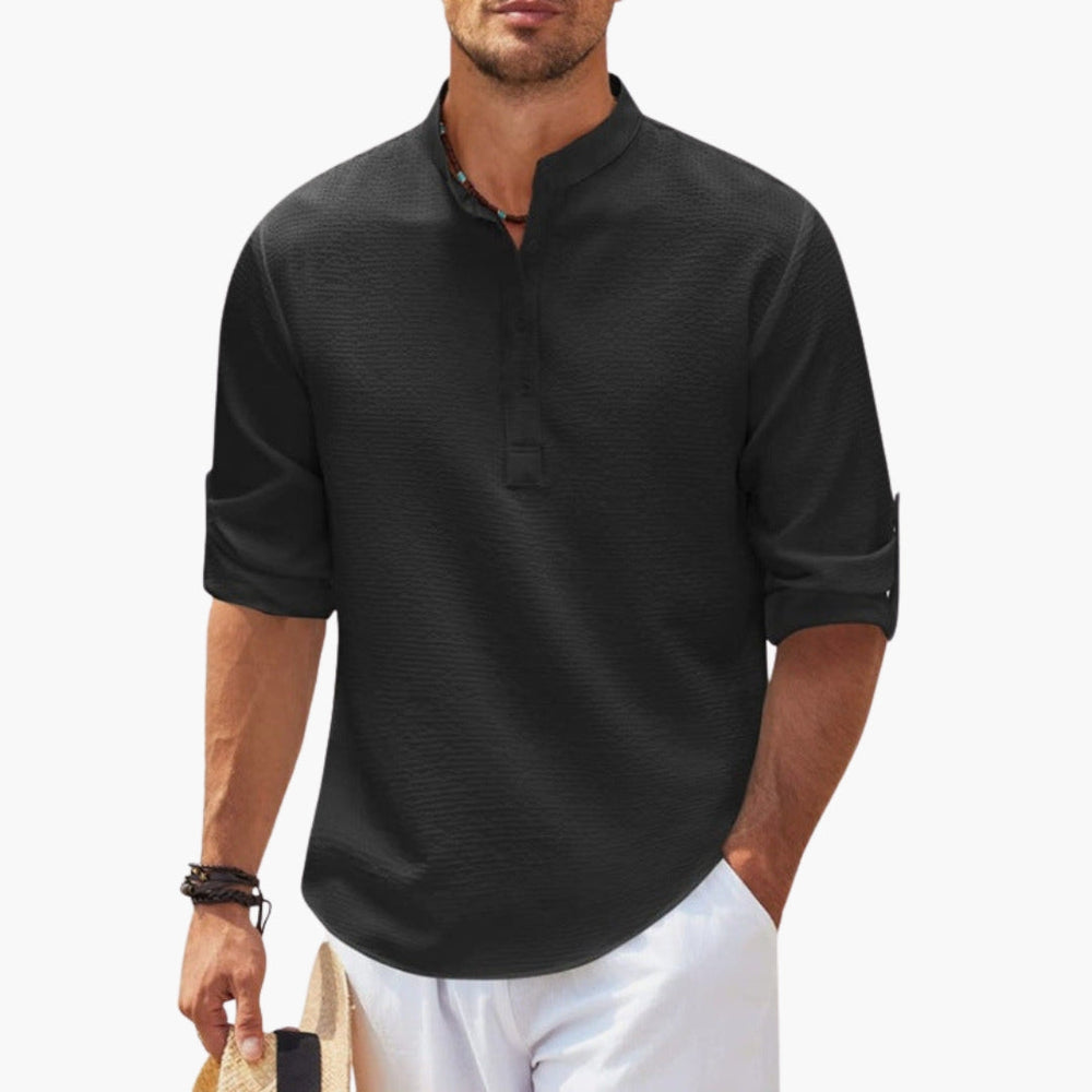 Modern zwart heren overhemd voor een verzorgde casual look