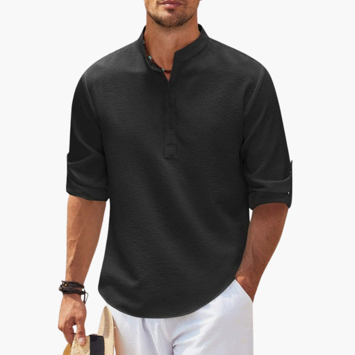 Modern zwart heren overhemd voor een verzorgde casual look