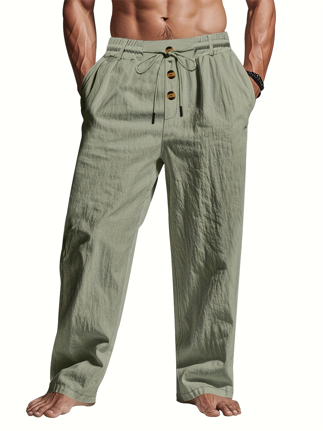 Stijlvolle casual heren linnen broek, perfect voor warme dagen en ontspannen strandwandelingen.
