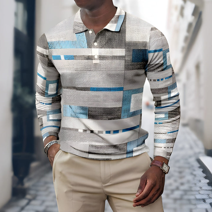 Elegant heren poloshirt met lange mouwen en patchwork, perfect voor dagelijkse casual herenkleding.