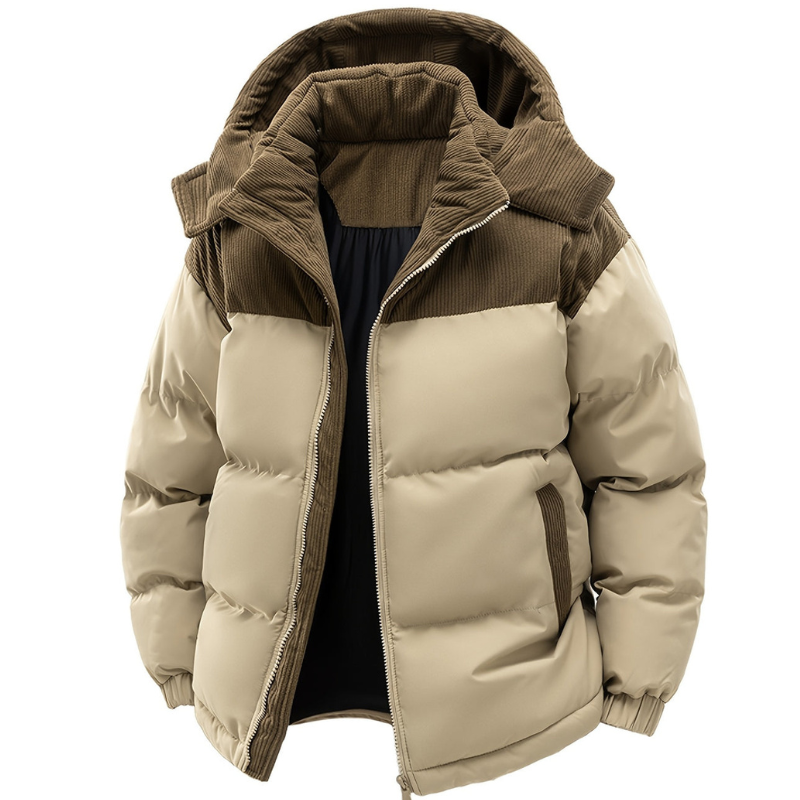 Gewatteerde heren winterjas met capuchon, comfortabel en warm, perfect voor de winter.