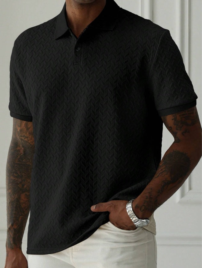 Zwart heren poloshirt met structuur en klassieke kraag