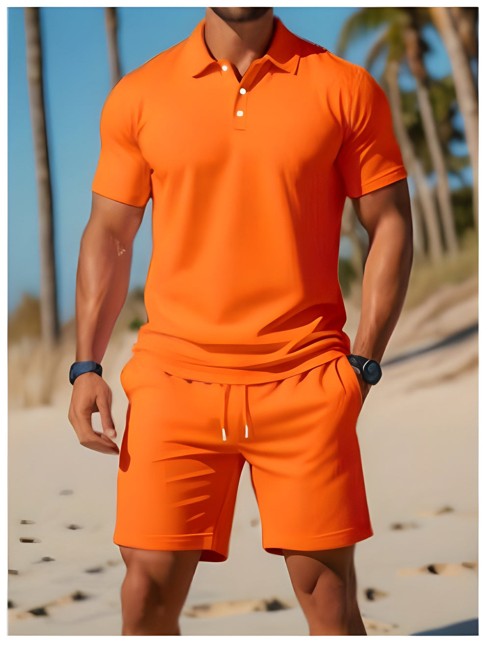Comfortabele heren sportset van mesh, perfect voor vakantie, strand of zomerse activiteiten.