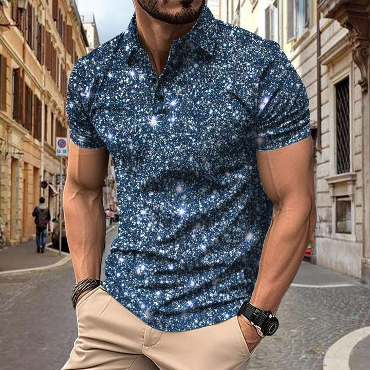 Stijlvol heren polo shirt met korte mouw en moderne digitale sterrenprint voor streetwear