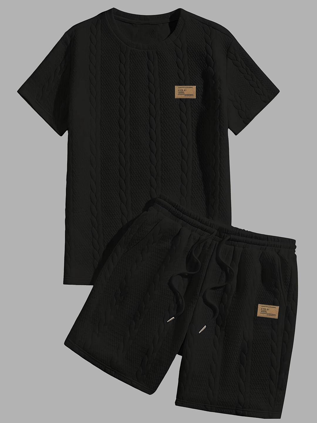 Trendy heren zomerset: T-shirt met ronde hals en shorts met trekkoord, perfect voor casual zomerkleding.
