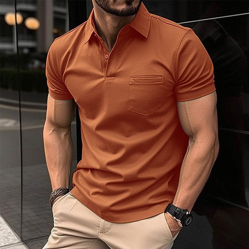 Heren polo t-shirt in oranje met korte mouwen