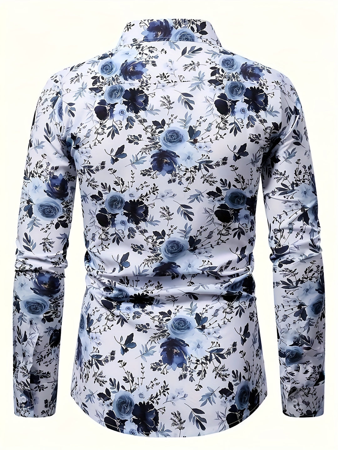 Achterzijde van het heren overhemd met bloemenprint