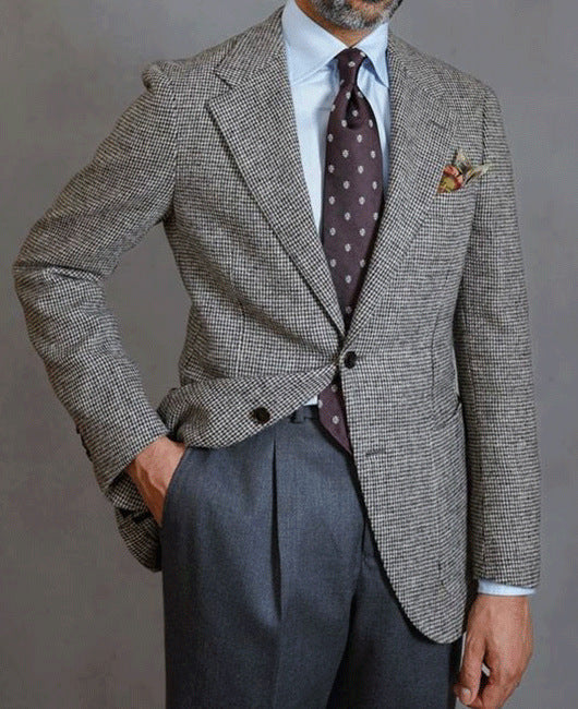 Grijze heren blazer met fijn motief en knoopsluiting