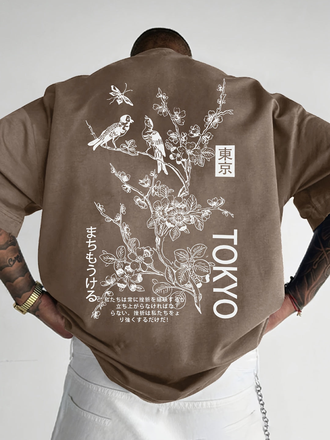 Comfortabel heren zomer T-shirt met levendige bloemen- en vogelprint, ademend en korte mouwen.