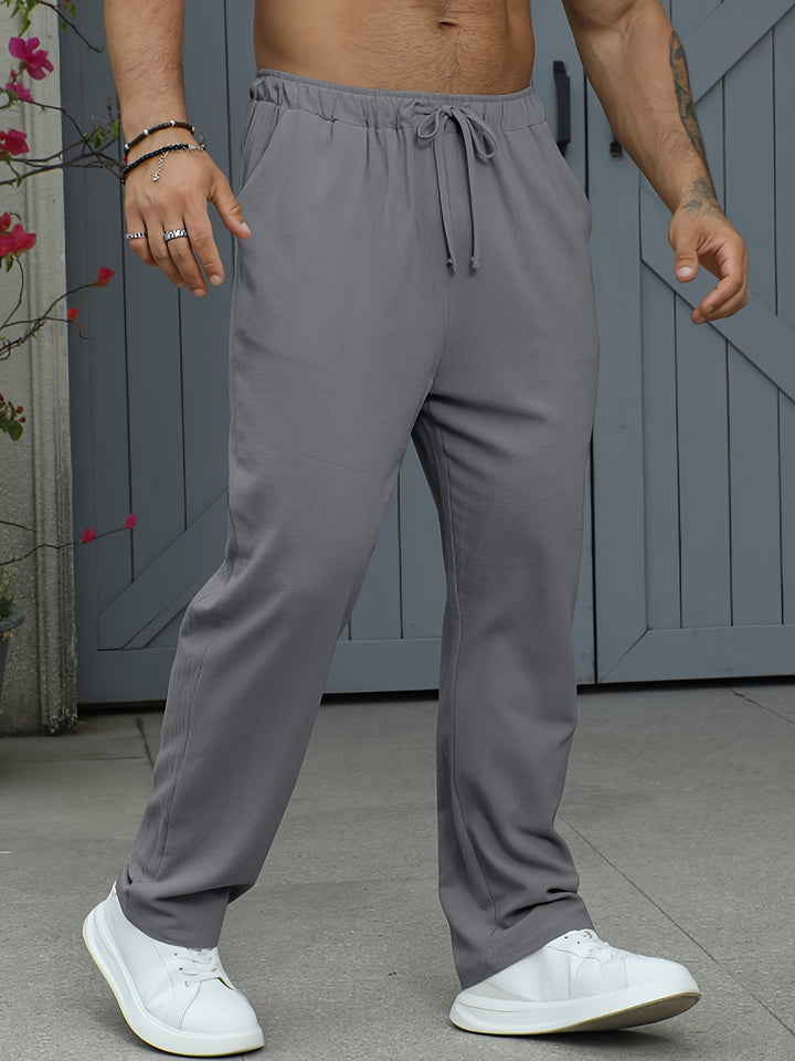 Ademende heren joggingbroek van linnen-katoen. Comfortabele zomerbroek, ideaal voor warme dagen en relaxen.