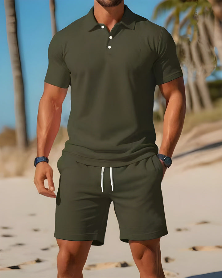 Heren casual zomer set, comfortabel en lichtgewicht, perfect voor vakantie of ontspanning.
