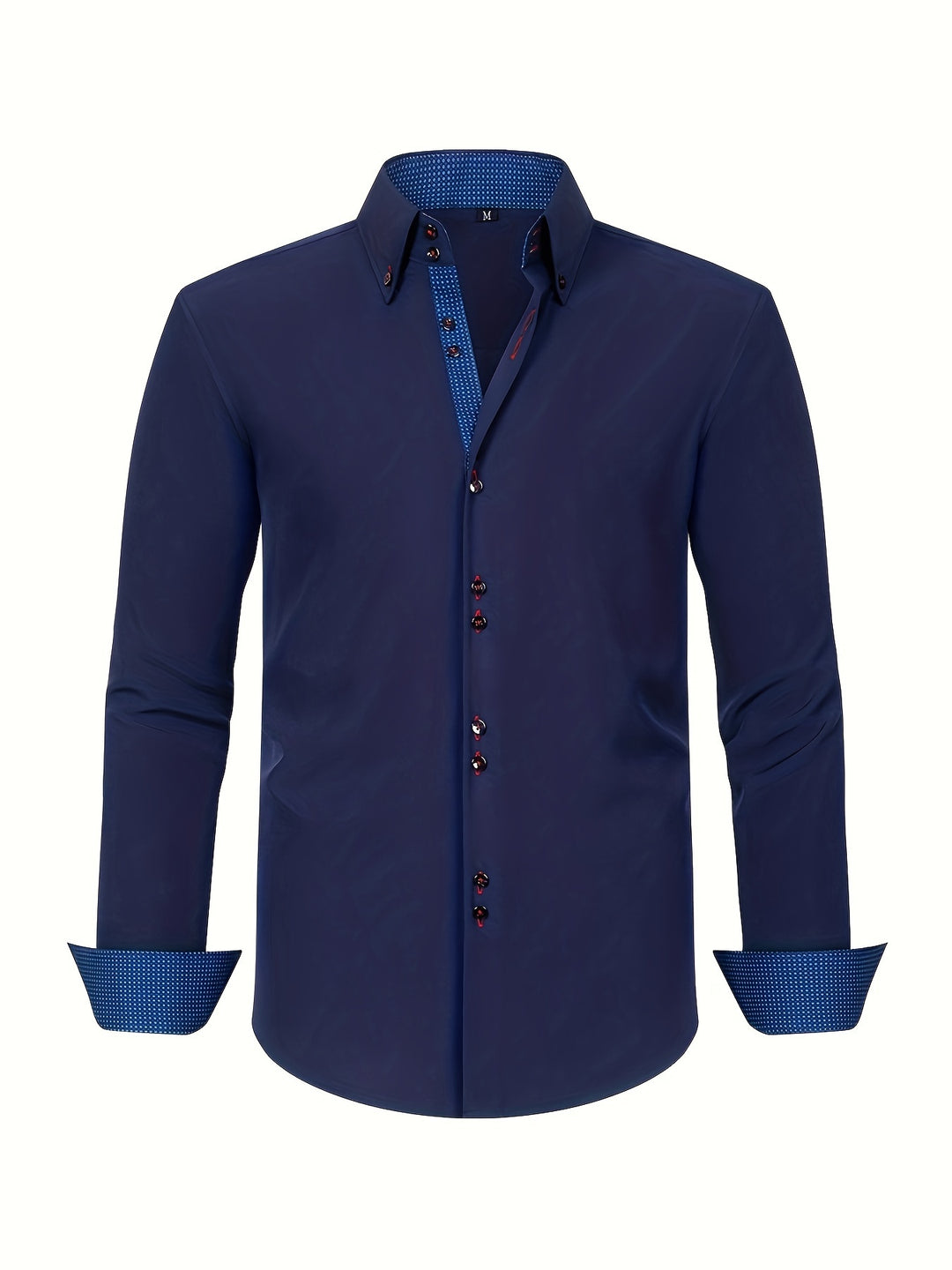 Stijlvol herenoverhemd, dubbelrijig en comfortabel met stretch, voorzien van unieke contrastmanchetten voor lente/zakelijk.