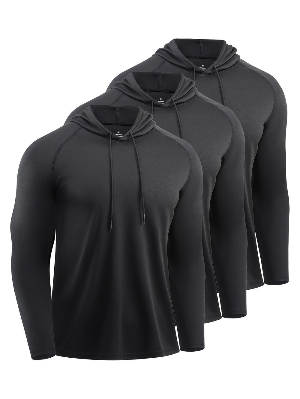 Drie zwarte heren sport hoodies op een rij voor een strakke look