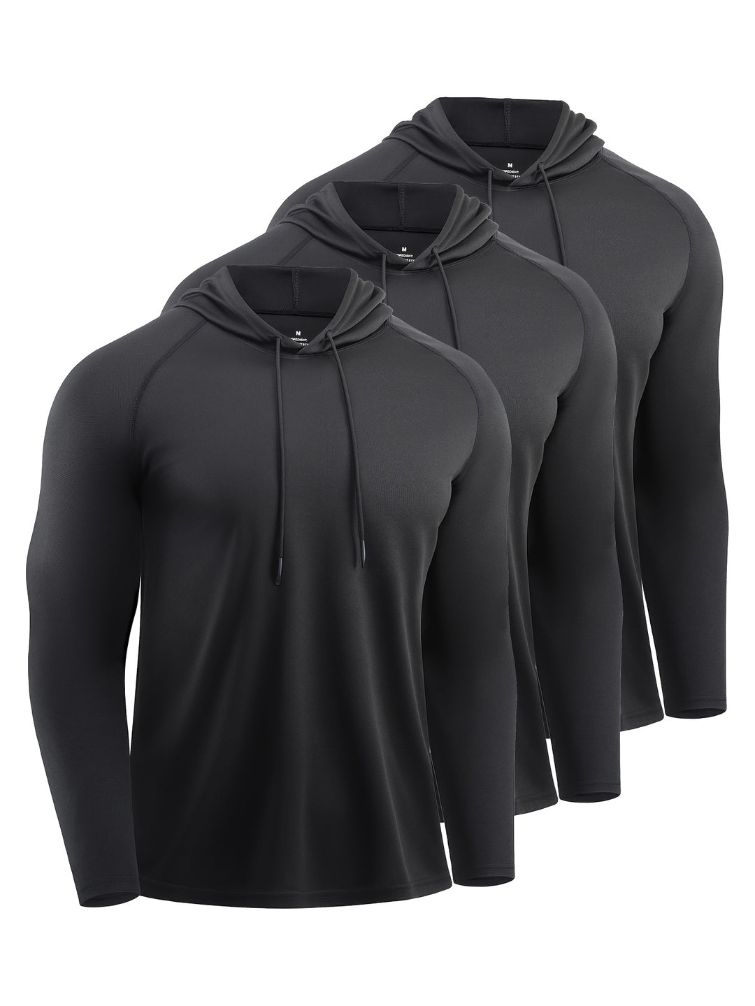 Drie zwarte heren sport hoodies op een rij voor een strakke look