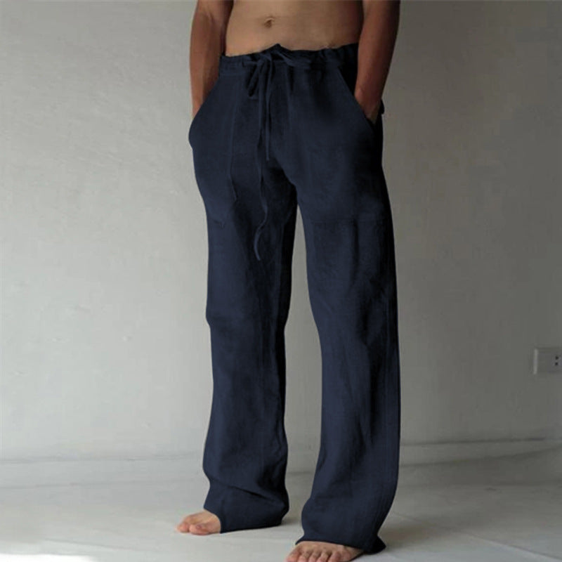 Stijlvolle heren pantalon met linnenlook en comfortabele losse pasvorm, ideaal voor lente en zomer.