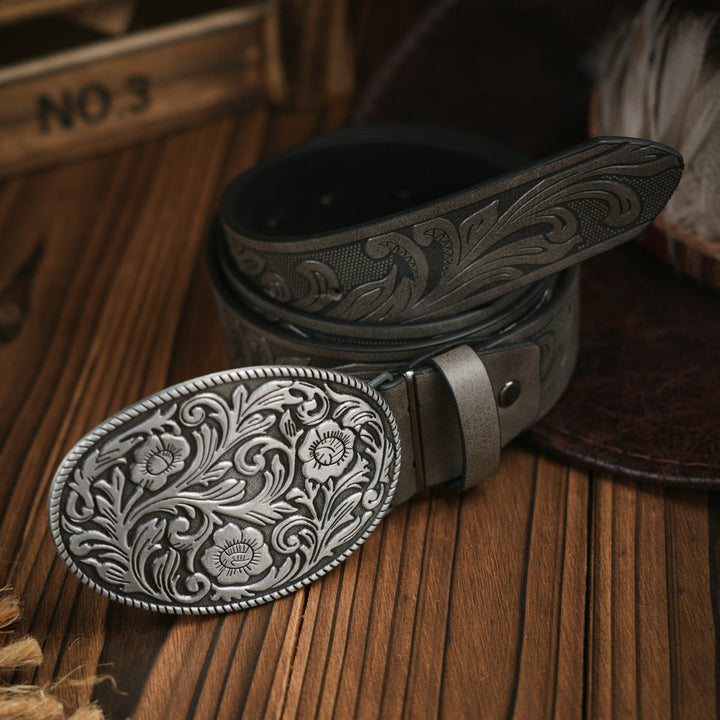Textuur van de leren heren western riem; duurzaam en stijlvol voor casual of semi-formele gelegenheden.