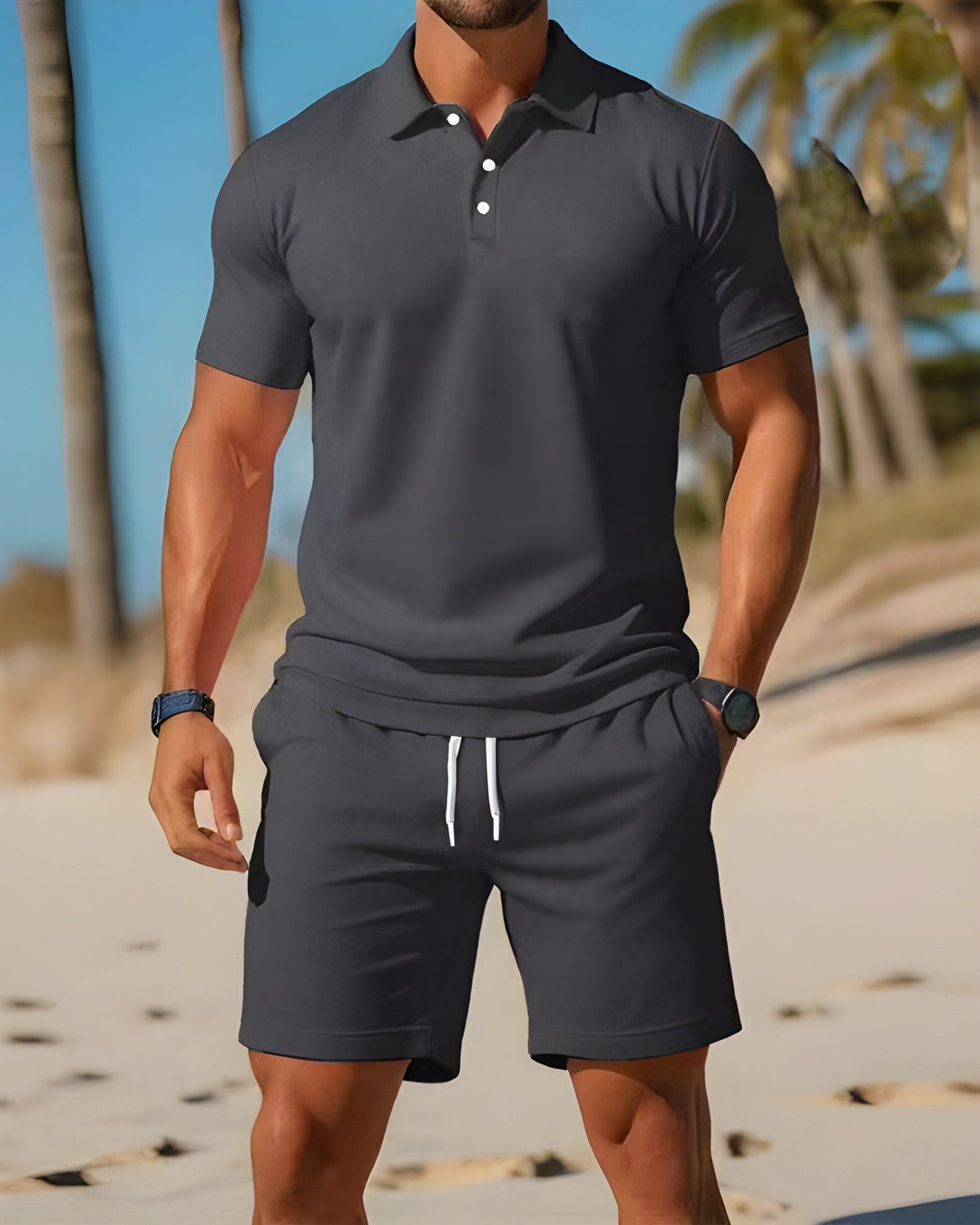 Lichtgewicht heren sportset, ademend en comfortabel, geschikt voor casual en zomerse sporten.
