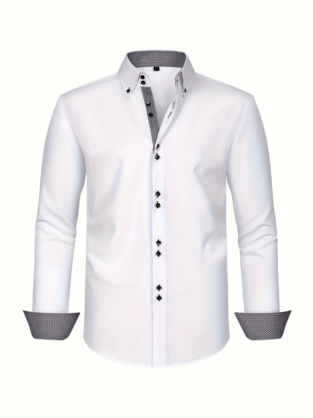 Elegant dubbelrijig herenoverhemd met stijlvolle contrastmanchetten; perfect voor zakelijke of casual-chique looks.