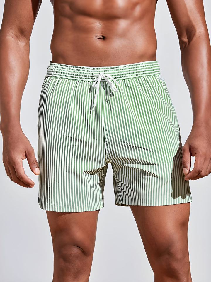 Heren gestreepte zwemshort, veelzijdige en comfortabele strandmode shorts voor de vakantie.