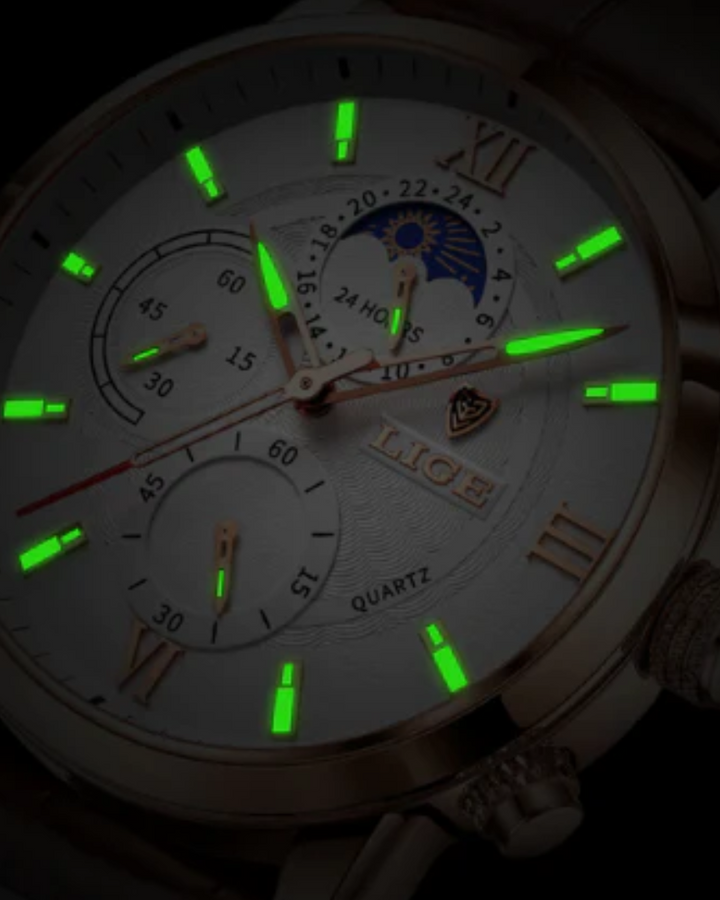 Stijlvol waterdicht herenhorloge met lederen band om de pols