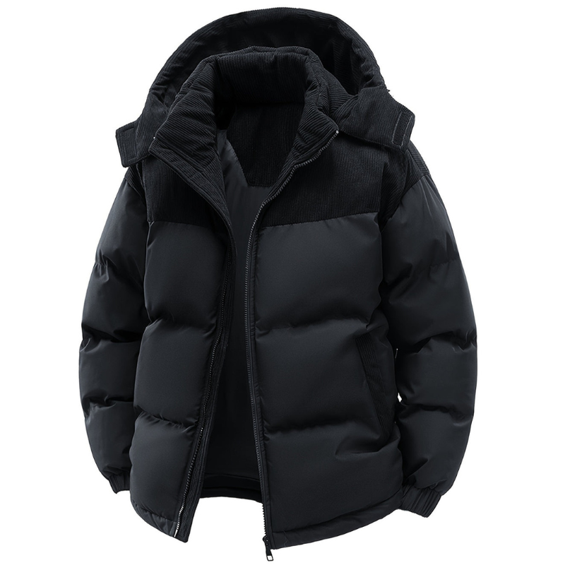 Heren winterjas met capuchon, warm en winddicht, ideaal voor koude dagen.