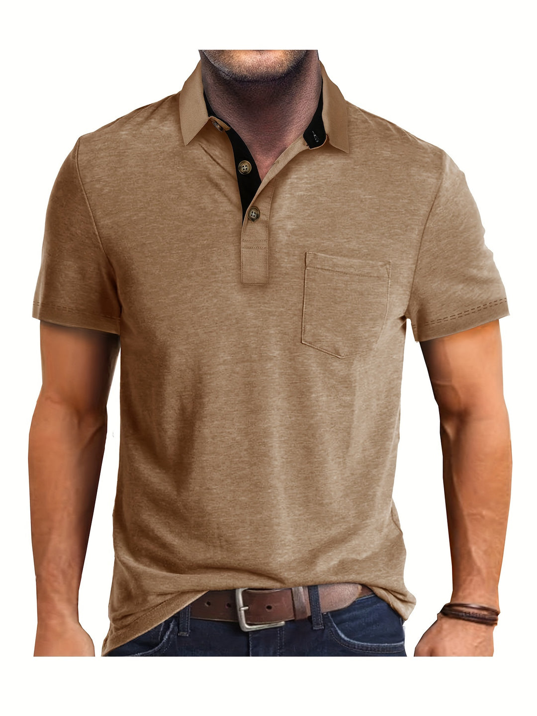 Khaki heren overhemd met korte mouw voor de zomer