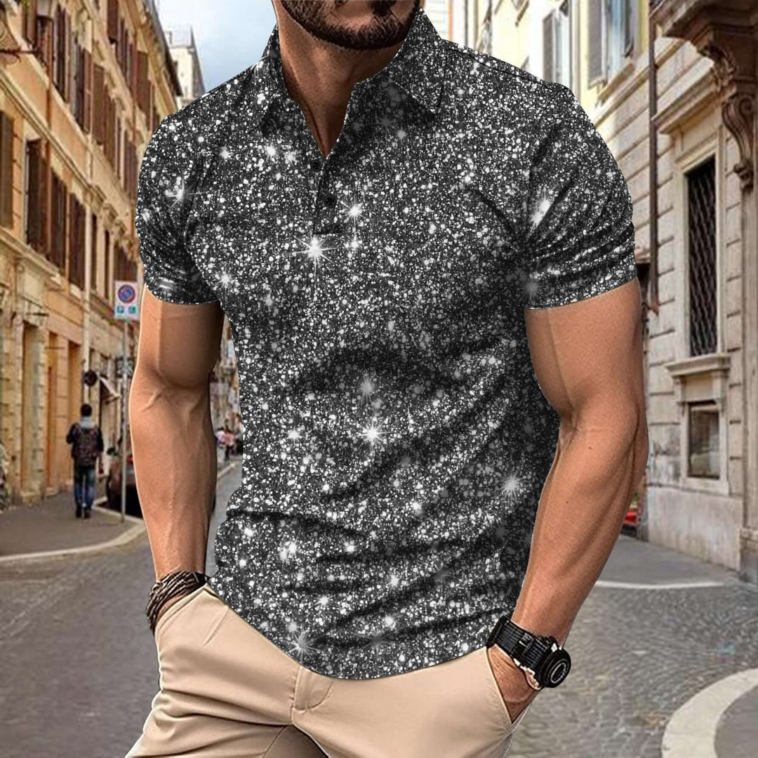 Grijs heren polo shirt met moderne sterrenprint voor de zomer