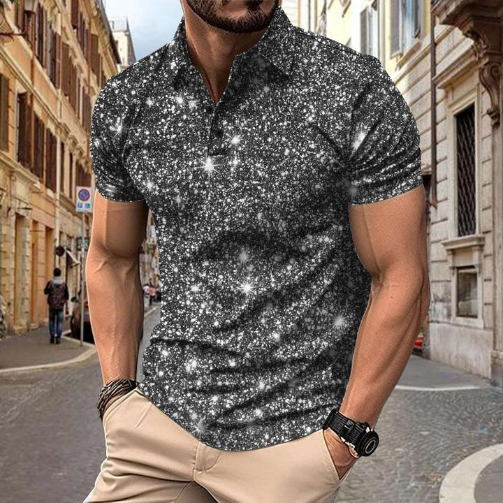 Grijs heren polo shirt met moderne sterrenprint voor de zomer