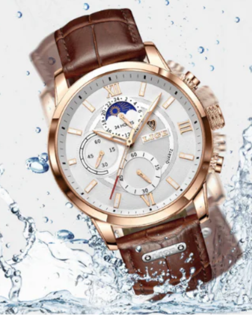 Heren horloge klassiek model detailopname wijzerplaat met datumweergave
