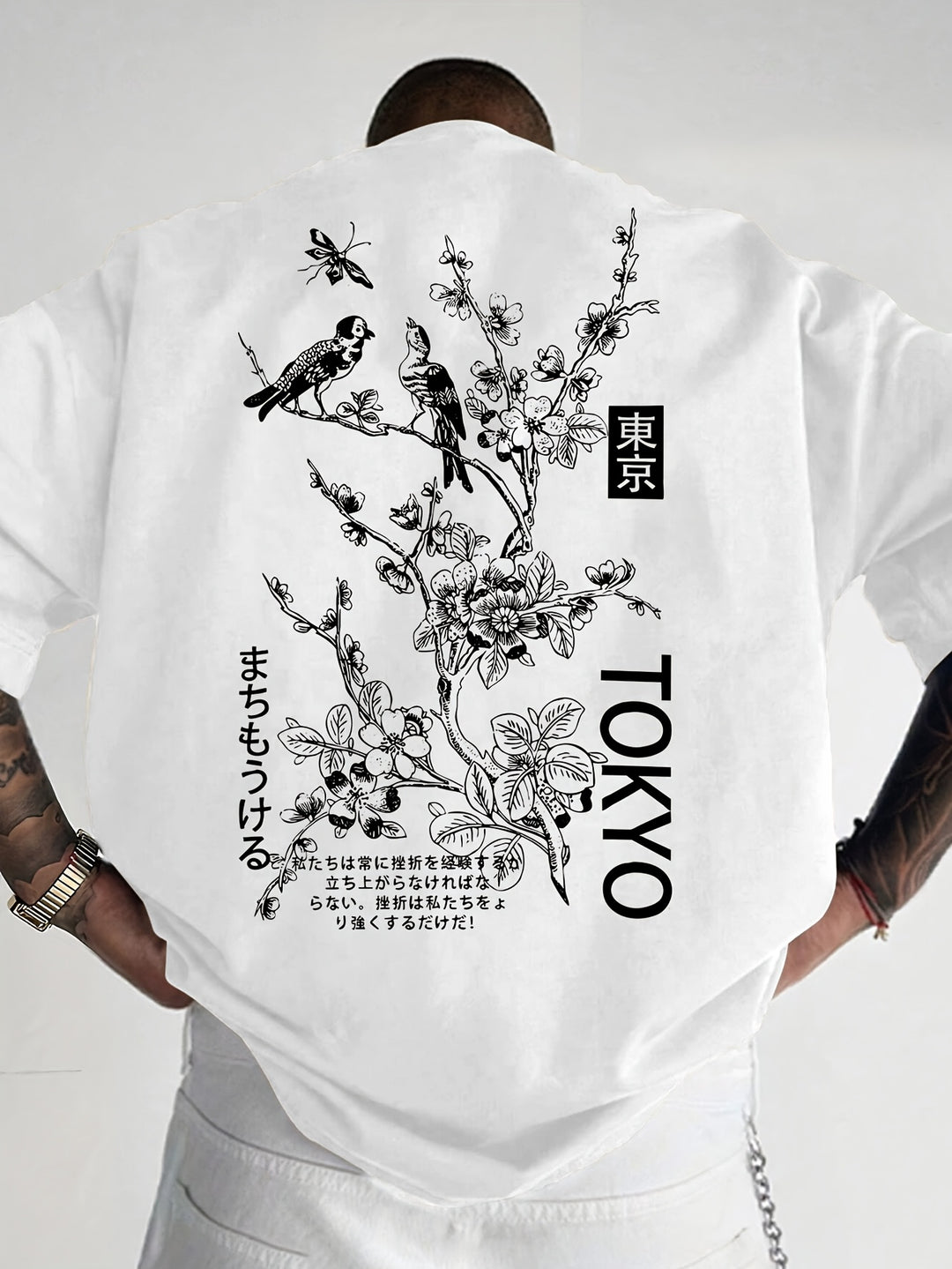 Heren zomer T-shirt met levendige bloemen- en vogelprint, korte mouwen en ronde hals, ideaal voor strandmode.