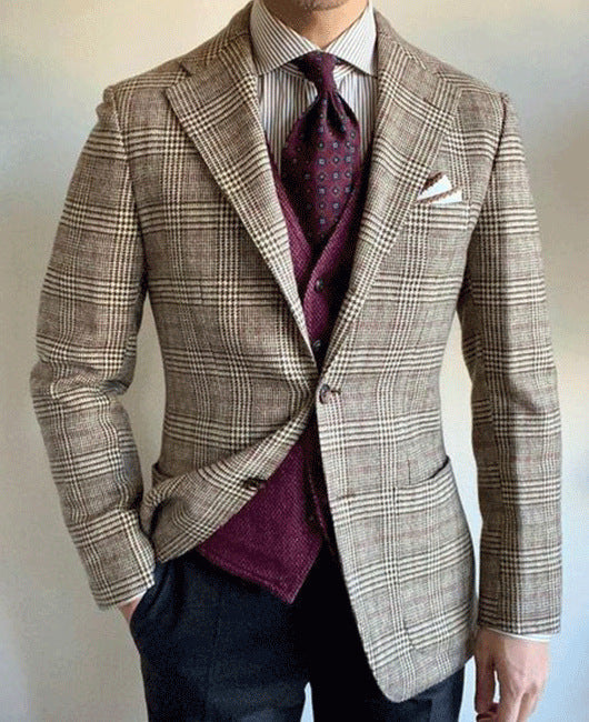 Modieuze heren blazer getoond in close-up om het unieke motief te benadrukken