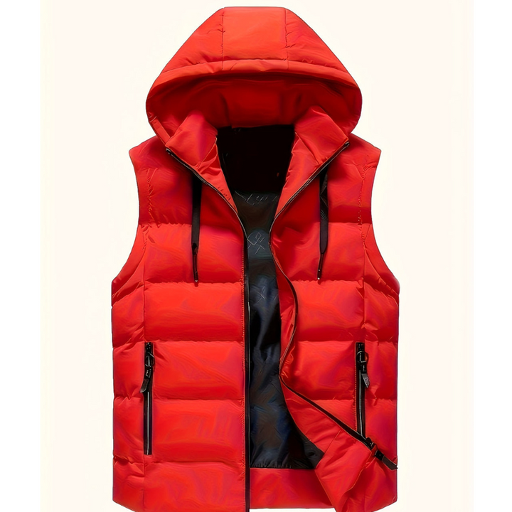 Rode heren outdoor bodywarmer met capuchon