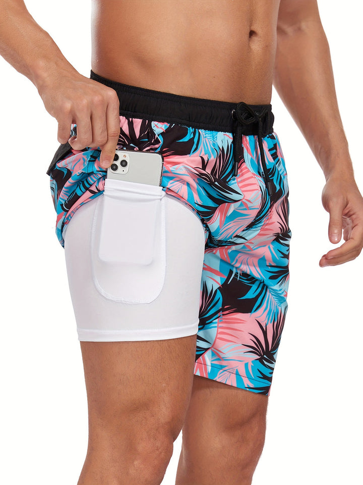 Verstelbare tailleband van een heren zwembroek met opvallende Hawaiiaanse flamingo print. Comfortabele zwemshort.