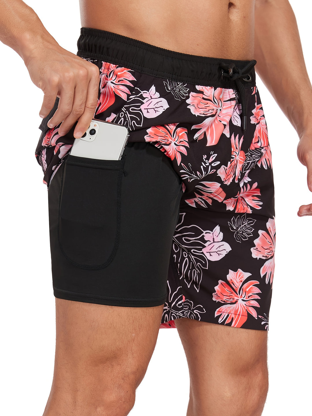 Heren zwembroek met levendige Hawaiiaanse flamingoprint. Sneldrogende zwemshort perfect voor strand en zwemmen.