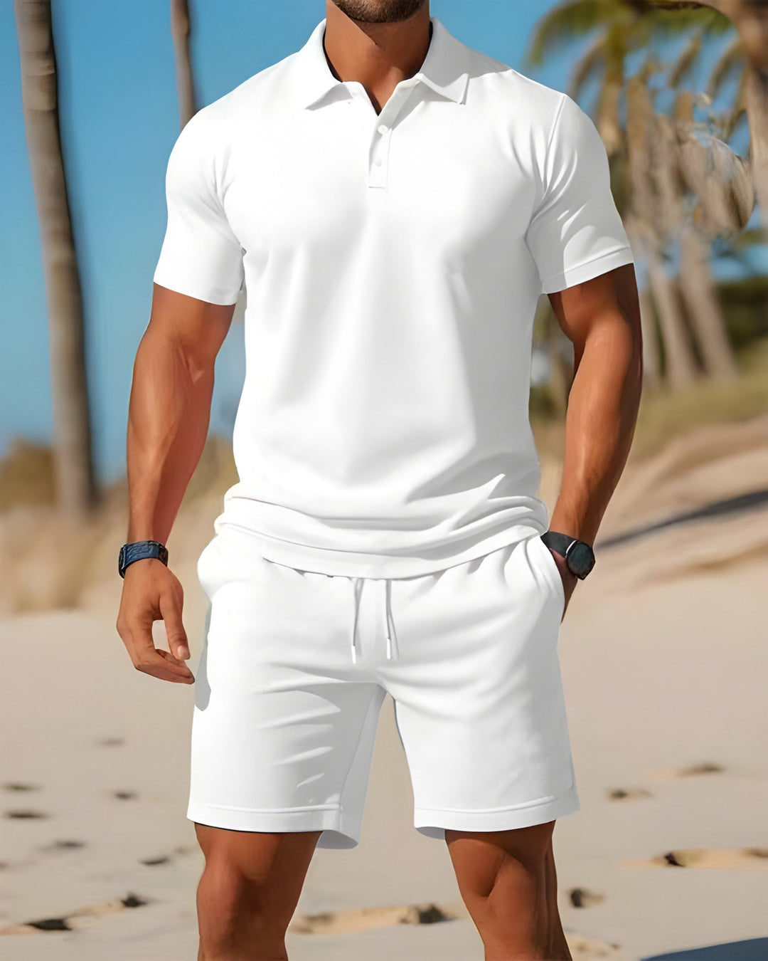 Multifunctionele heren zomer set, lichtgewicht mesh, comfortabel voor sport, strand of vakantie.
