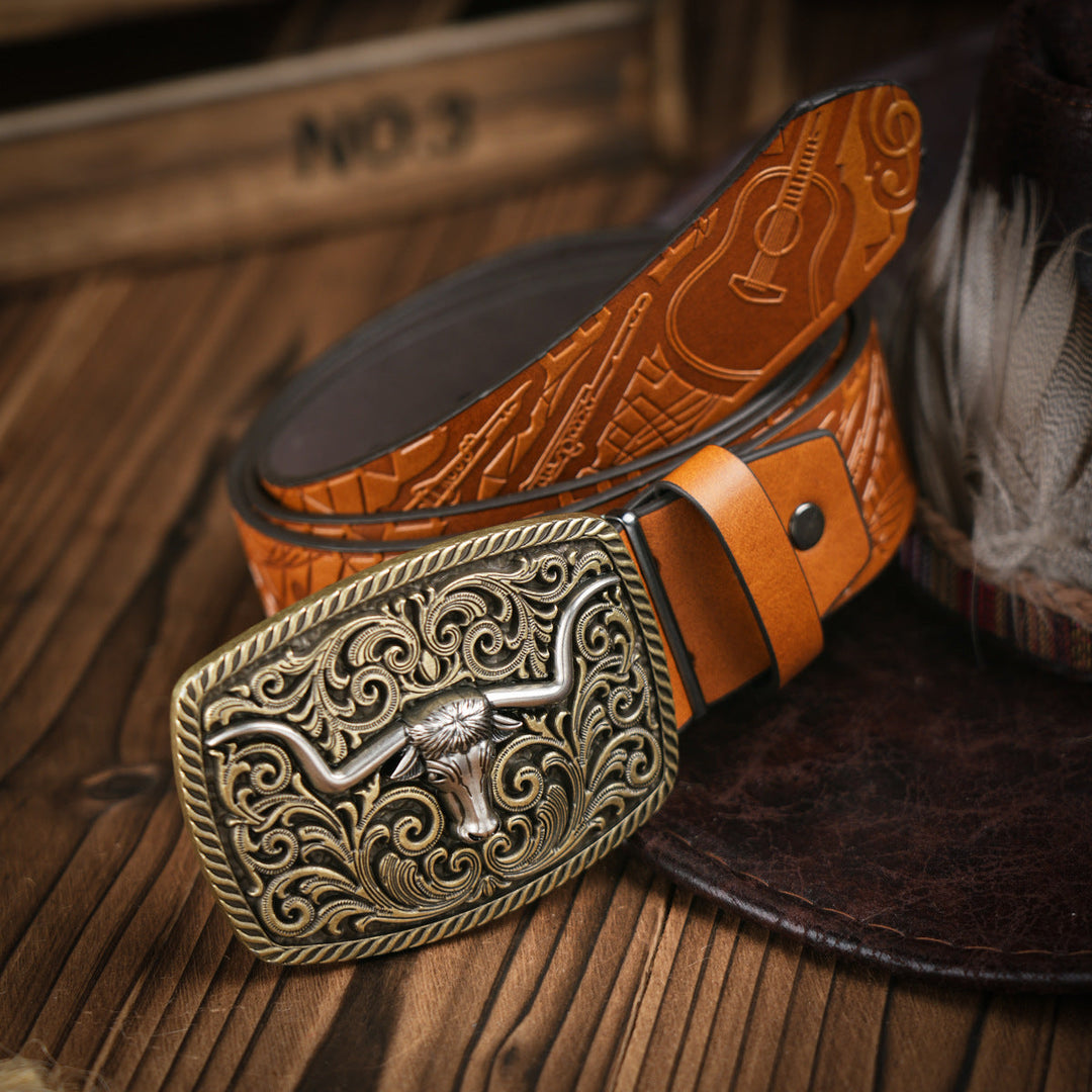 Ambachtelijke heren western riem met stevige gesp, een duurzame toevoeging aan je herenmodecollectie.