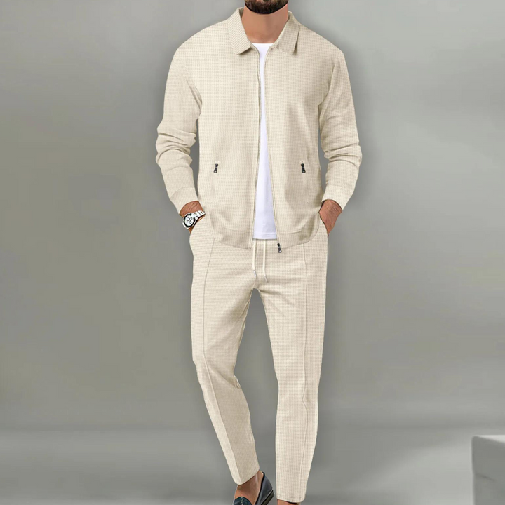 Heren trainingspak in beige kleur met ritssluiting