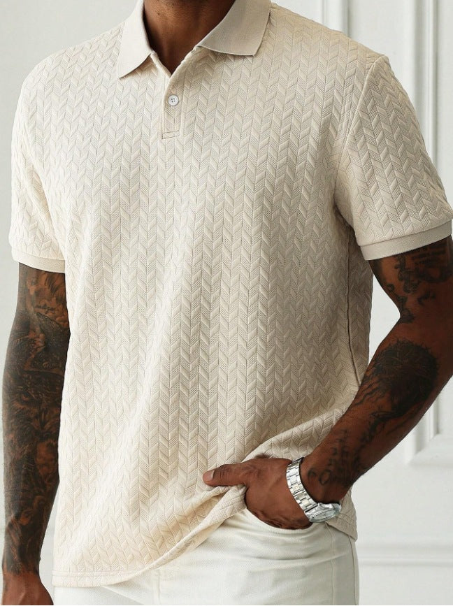Abrikooskleurig heren poloshirt met korte mouwen in detail
