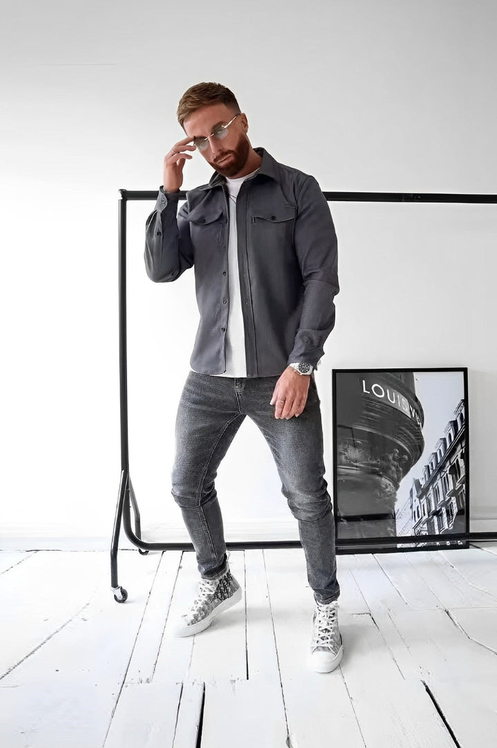 Ademend heren casual overhemd met lange mouw, biedt dagelijks comfort en stijl.
