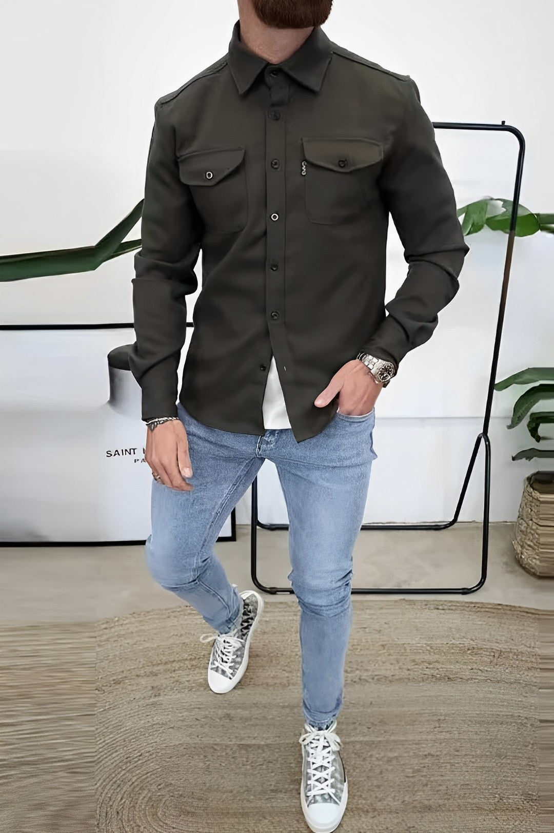 Dagelijks comfortabel heren overhemd met lange mouw, essentieel voor vrijetijdskleding.