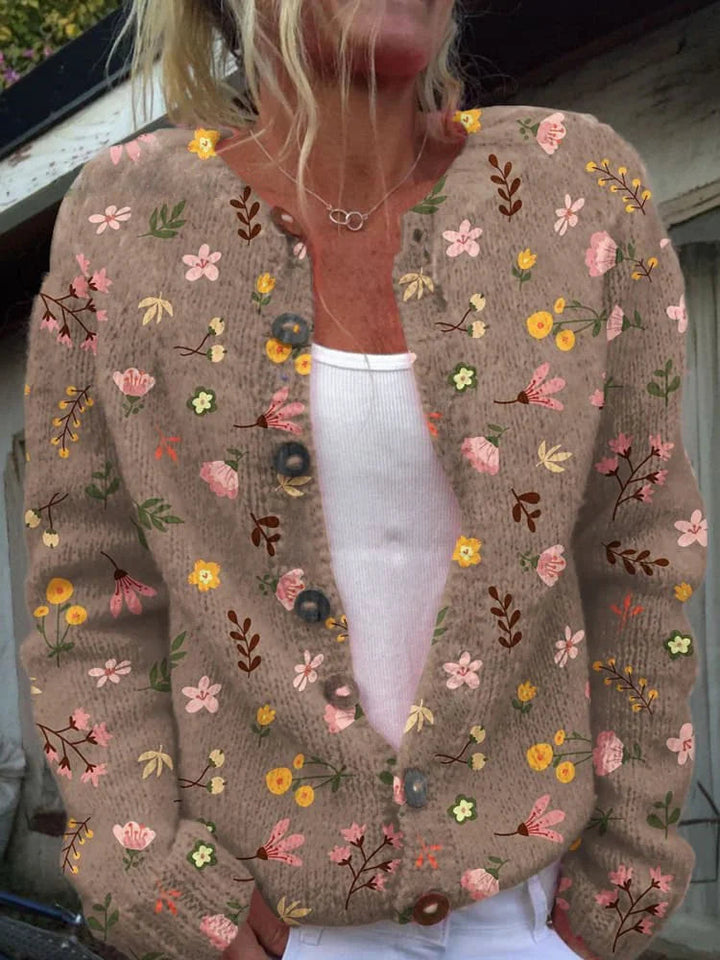 Elegant printvest voor dames. Gebreid cardigan met trendy patroon voor herfst en wintermode.