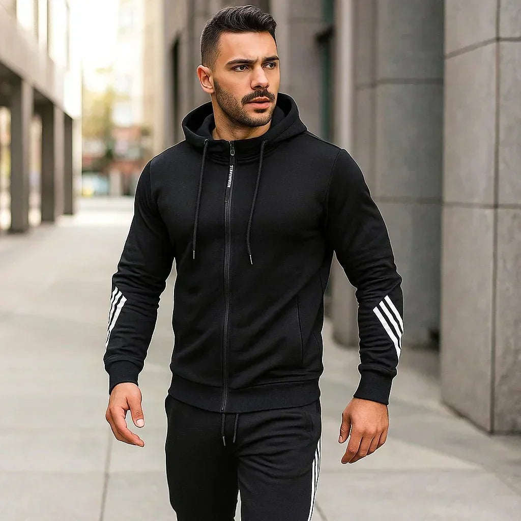 Comfortabel joggingpak Kael, gebreid voor sport en vrije tijd. Deze katoenmix herenset is veelzijdig en stijlvol.
