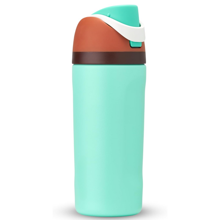 "Geïsoleerde RVS fles met rietje, lekvrij, beschikbaar in diverse kleuren, houdt dranken koud of warm. Perfecte hydratatie."