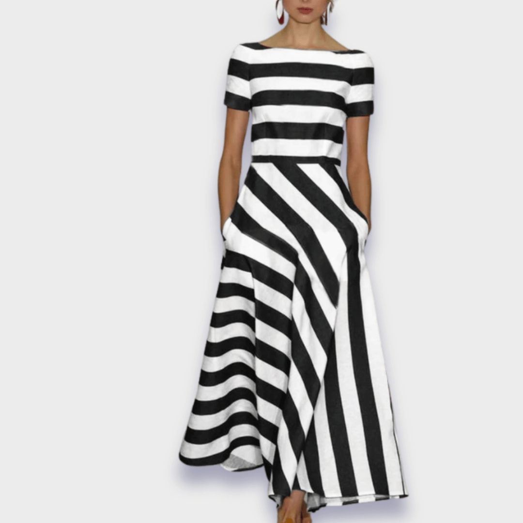 Elegante gestreepte A-lijn midi jurk voor dames, perfect als zomer- of lente casual jurk.