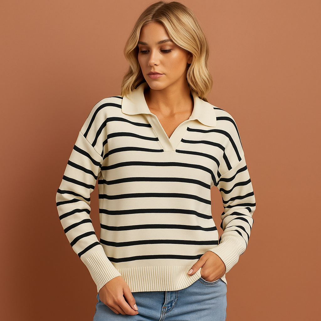 Comfortabele damespolo met lange mouwen en modieus gestreept design voor dagelijkse stijl.