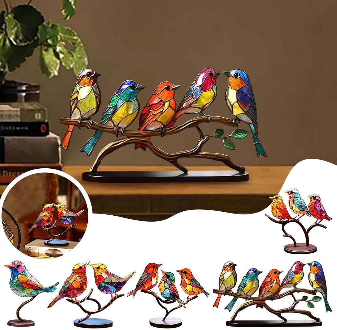 Verschillende ColorBirds modellen gecombineerd op een dressoir